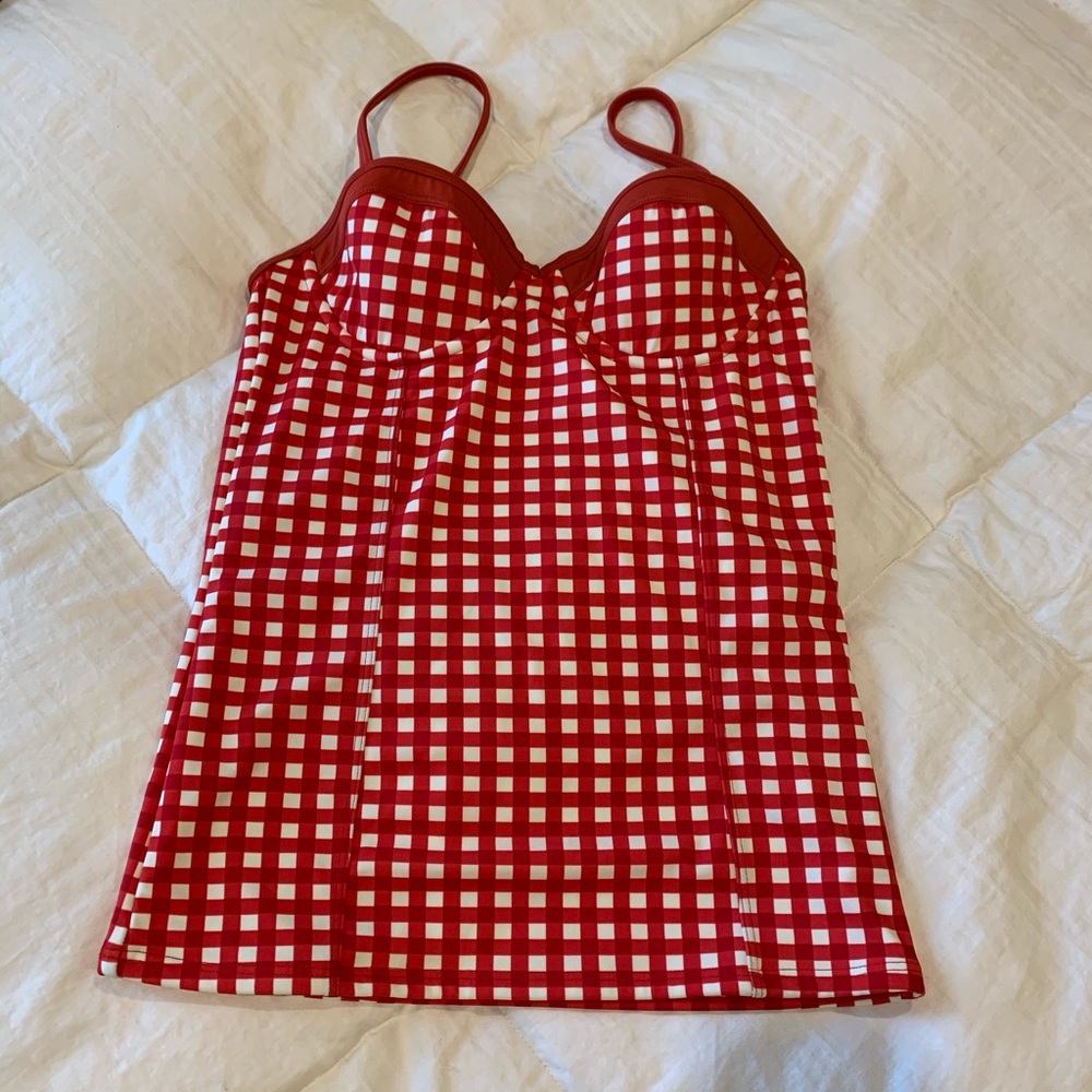 Lime Ricki tankini swim top, red gingham, m medium